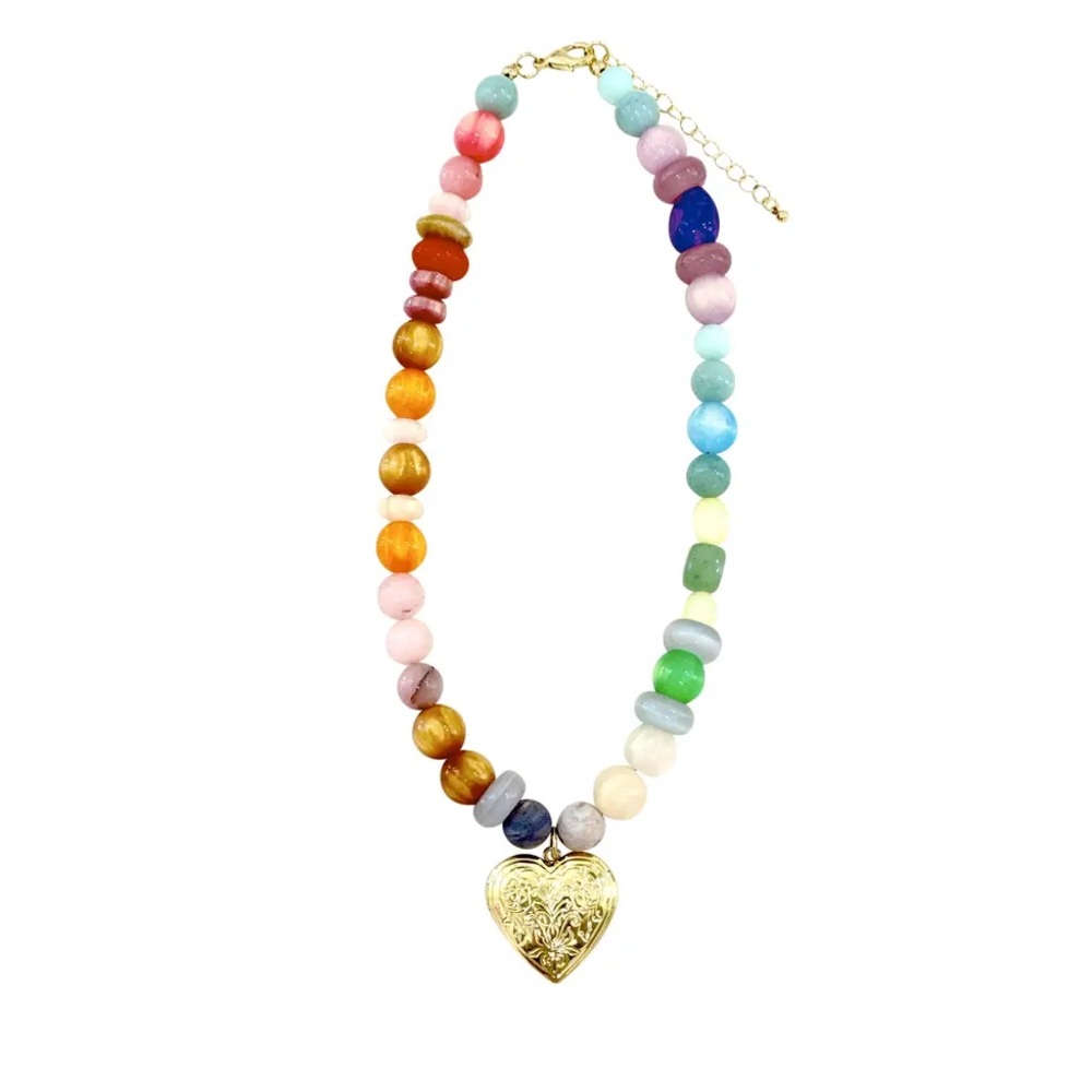 NWT Gemelli Heart Locket Gemstone Necklace